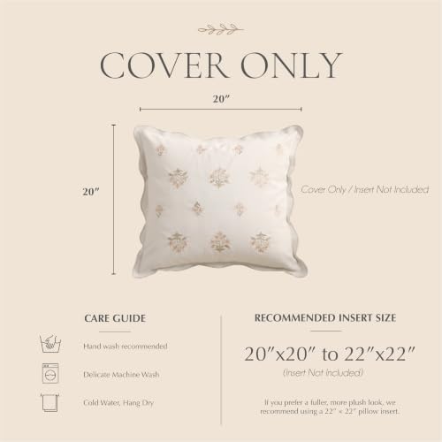 BlissBlush Throw Pillow Cover 20x20, Cream White Velvet Decorative