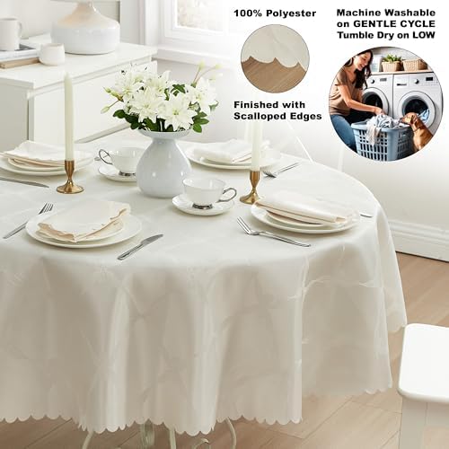 Newbridge Holiday Ribbons Bows Ivory 90" Round Tablecloth
