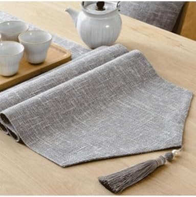 Burlap Farmhouse Cotton Linen Table Runner, Rustic Woven Solid Color