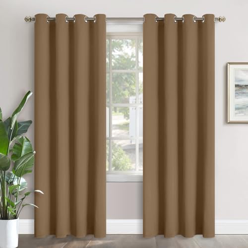 YoungsTex Taupe Blackout Curtains 84 Inch Long, Tan Bedroom Darkening