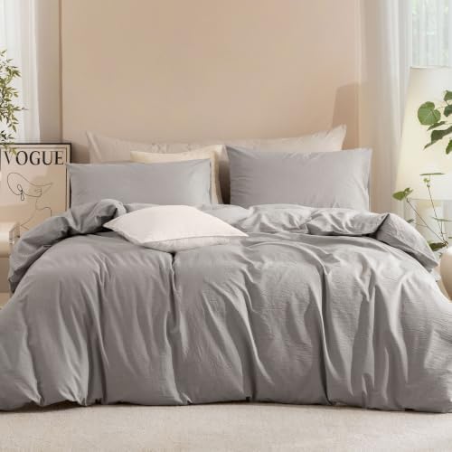 JIYUAN Twin Washed Cotton Duvet Cover Set, 2-Piece, Relaxed Linen Feel