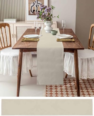 Ivory White Cotton Linen Table Runner for Dining Kitchen, Modern Pure