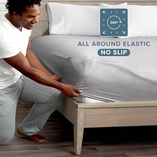 Bare Home King Fitted Sheet - 1800 Ultra-Soft (King, Light Grey)