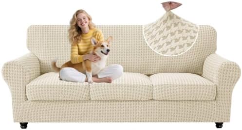 MAXIJIN 4 Pieces Stretch Couch Covers for 3 Cushion Sofa Pet Friendly