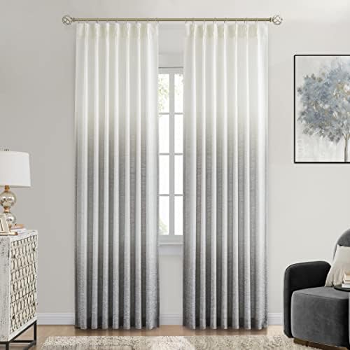 Ombre Pinch Pleated Semi Sheer Curtain, 40"Wx108"Lx2, Cream White to