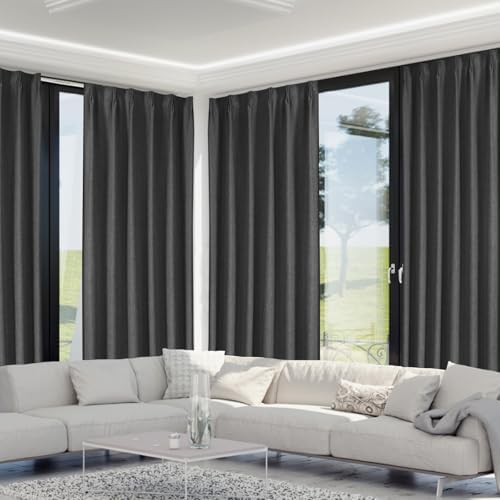 YZ HOME Grey Linen 100% Blackout Pinch Pleated Curtains 108 Inches