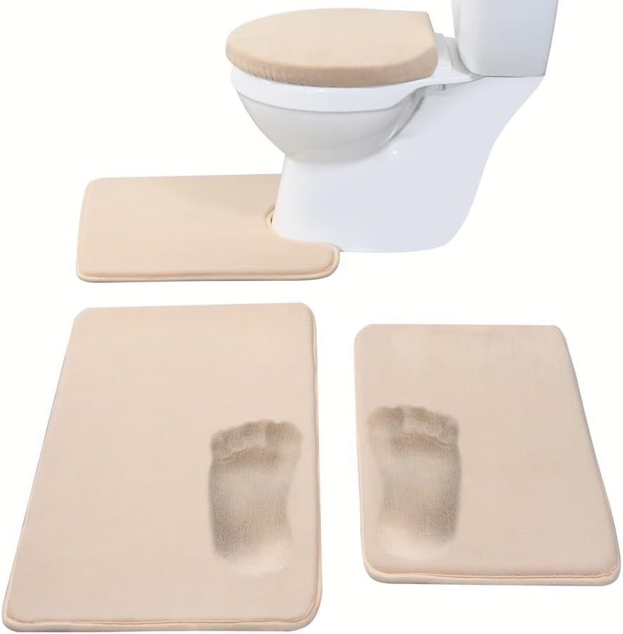 Madeals Memory Foam Bath Mat Set 4 Piece with Toilet Lid Cover and