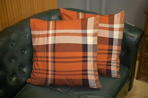 EMMTEEY Orange Brown Tartan Plaid Checkered Pillow Covers 22x22 Set of