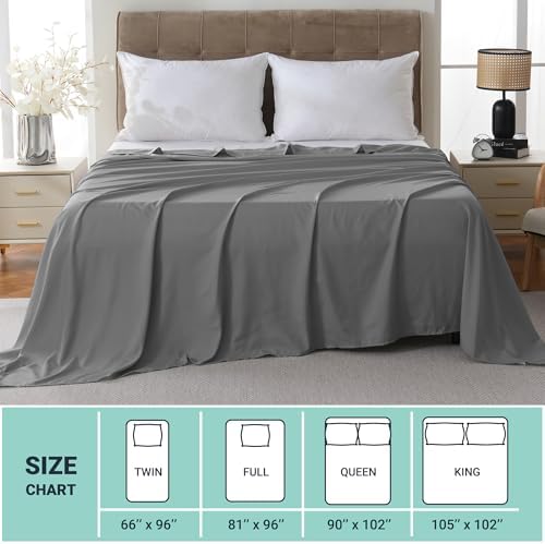 ZPECC King Flat Sheets Only Dark Gray 1 Pack, Color-Coded Hem Threads