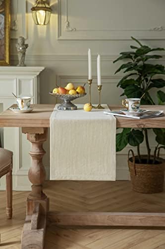 ZeeMart Burlap Style Farmhouse Table Runner, 14x90 Inches Cream