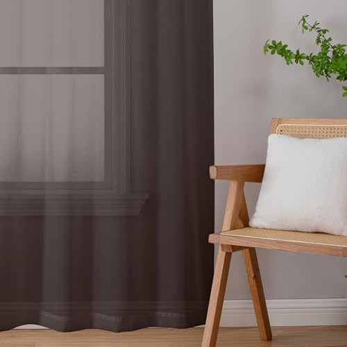 Chyhomenyc Chocolate Brown Sheer Curtains 72 Inch Length 2 Panels