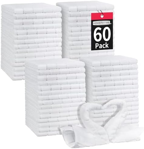 White Washcloths 60 Pack, Microfiber Face Cloths, Soft Bulk Face Wash