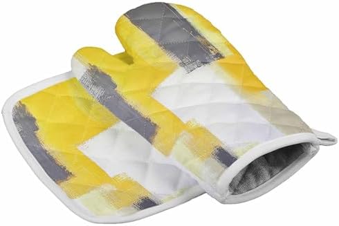 Quilted Cotton Terry Cloth Oven Mitt, Pot Holder Yellow Gradient Gray