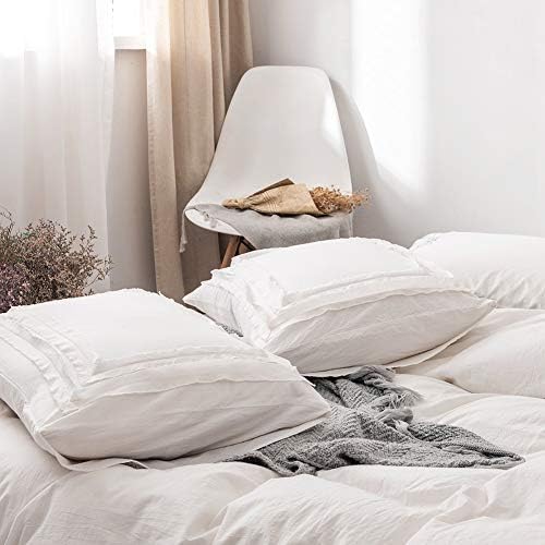 White Duvet Cover Set Washed Cotton Queen Size 3 Pieces Set 1