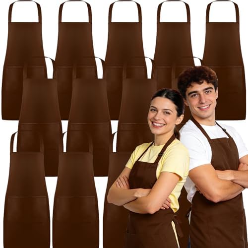 12Pack Bib Apron,Aprons with 2 Pockets,Aprons Bulk,23.2 x 28 Inch