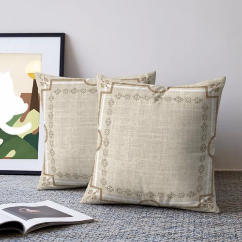 24x24 Pillow Covers Set of 2, Pale Brown Botanical Throw Pillow Covers