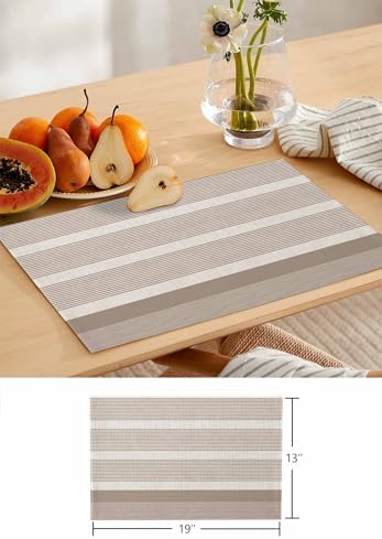 Brown Stripe Table Runner and Placemats for Dining Table,Burlap Coffee