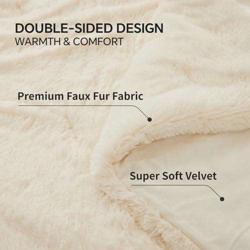 BEDELITE Cream White Fluffy Comforter Set King, Fuzzy Faux Fur