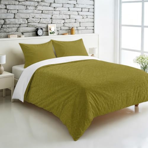 Olive Green Grain Texture Cal King Duvet Cover Set, Vintage Industrial