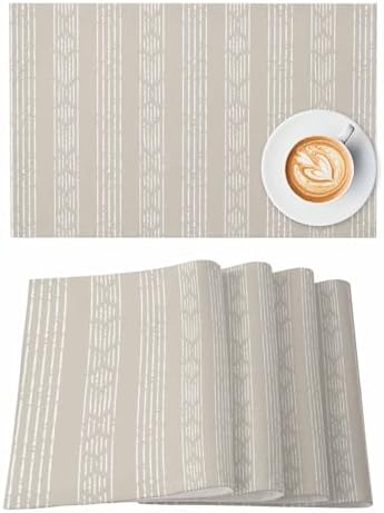 Light Brown Striped Placemats for Dining Table Set of 4, Modern