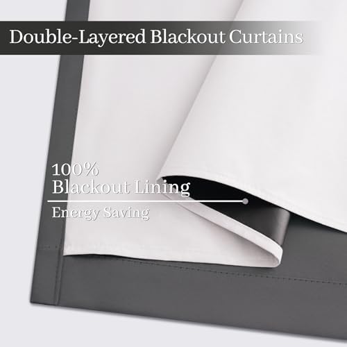 Yakamok 100% Blackout Curtains 52x63 inch Length Charcoal Grey-Bedroom