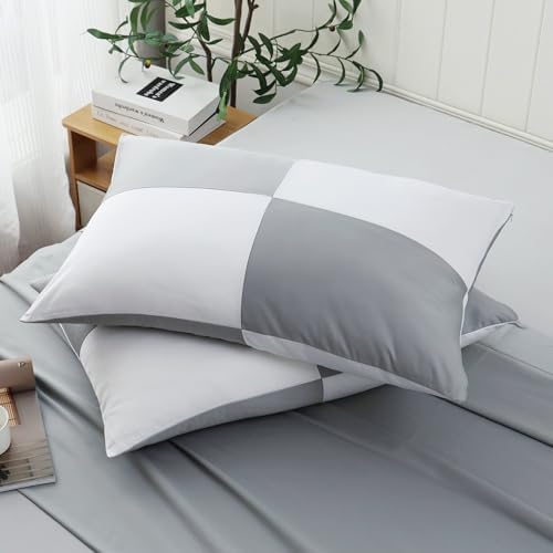 Two-Tone Pillow Cases Queen Size, 600 TC 100% Cotton Color-Block