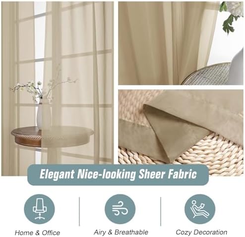 Taupe Sheer Curtains 84 Inches Long 2 Panels, Elegant Airy Transparent