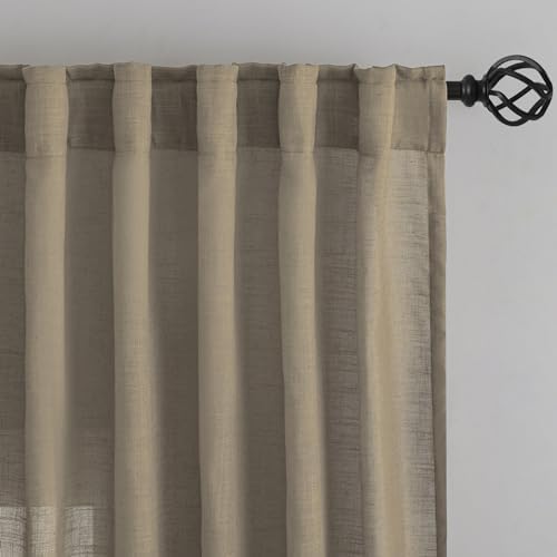 Back Tab Linen Country Farmhouse Curtains - 96 Inch Long, 2 Panels