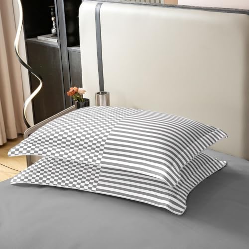 Erosebridal Grey and White 100% Cotton Duvet Cover with Zipper King