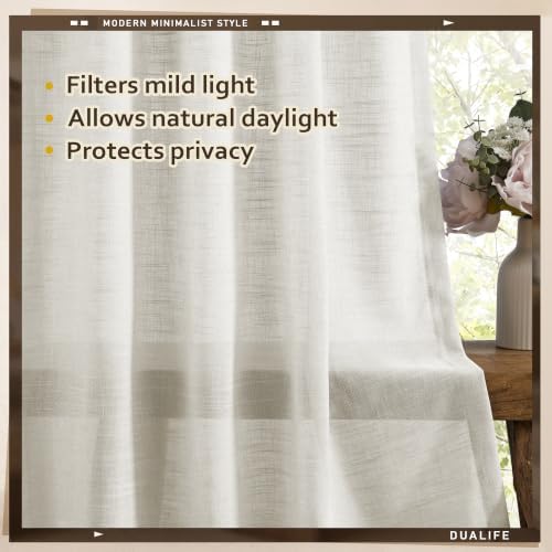 DUALIFE Natural Pinch Pleated Linen Sheer Curtains 2 Panels Set 42x120