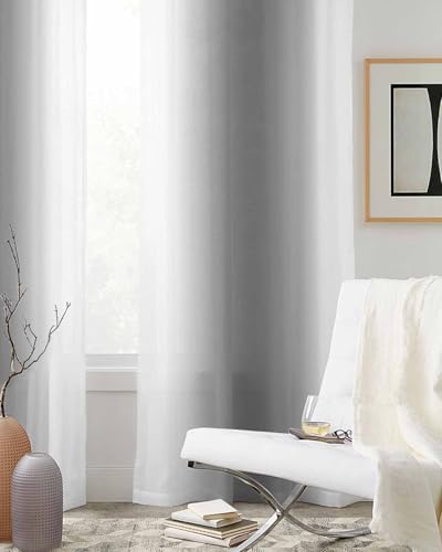 Grey Ombre Sheer Curtains 63 Inch Length Grommet Semi Sheer Drapes for