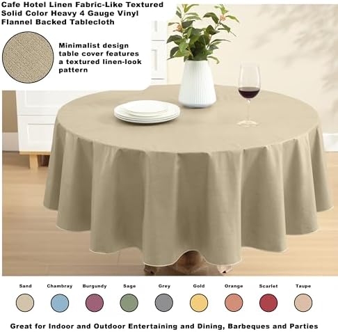 Lintex Cafe Hotel Linen Look Vinyl Flannel Backed Tablecloth