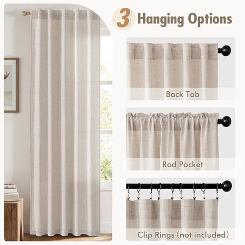 MIULEE Faux Linen Curtains 72 Inch Length 2 Panels Natural Beige Semi