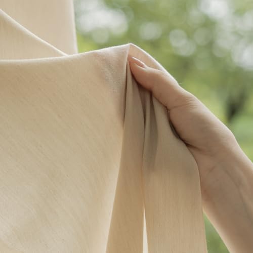 LETAU Beige Cotton and Wool Sheer Curtains 120 inches Long, Pinch