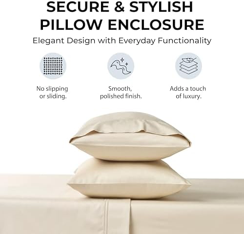 Twin Sheet Set, 500 TC Single-Ply Cotton Sateen, 3-Piece, Cream Beige