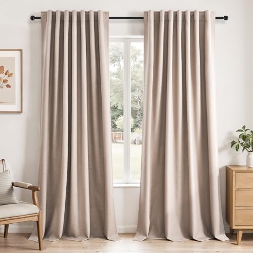 Topfinel 120 Inch Linen Blackout Curtains 2 Panels for Bedroom Living