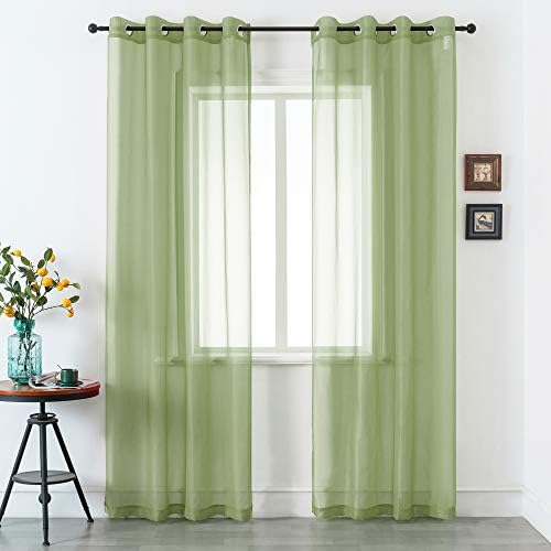 DUALIFE Sage Green Sheer Grommet Curtains 120Inches Extra Length for
