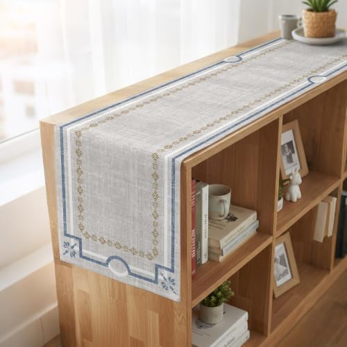 Ivory White Farmhouse Table Runner 72 inches Long Linen Texture