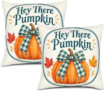 Plaid Leaves House Pillow Covers 22x22 Inch Set of 2 Linen for Fall