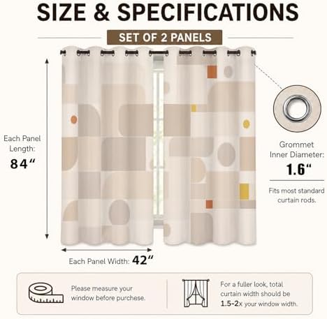 Neutral Geometric Curtains 42" W x 84" L, 2 Panels, Room Darkening
