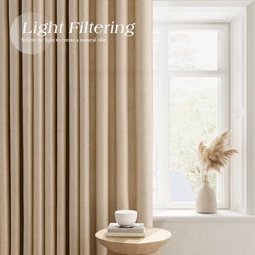 Nanspring Linen Curtains 96 Inches for Living Room Grommet Taupe