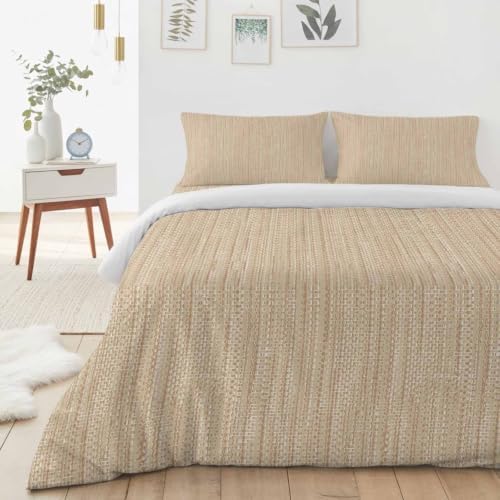 Light Khaki Linen Texture Queen Duvet Cover Set - 4 Pcs Comforter