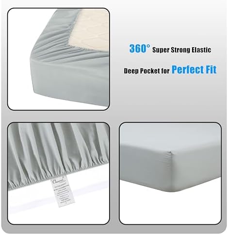 Chezmoi Collection Solid Light Gray 100% Washed Cotton Bed Sheet Set