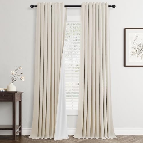 Jowels Cream Linen Grommet Blackout Curtains 84 Inches Long for