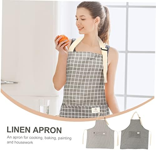 2pcs Adjustable Cooking Apron with Pocket, Cotton Linen Xmas