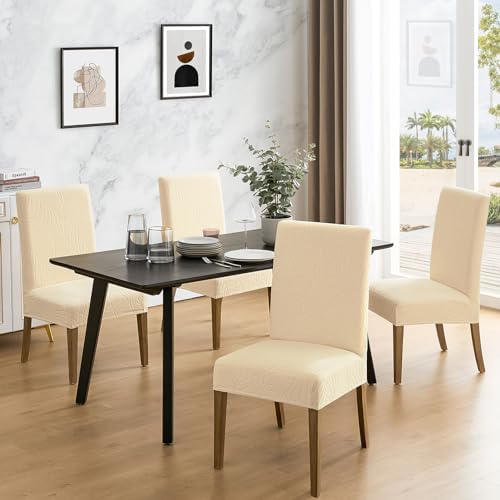 MOSAYT 100% Waterproof Dining Room Chair Covers Set of 4, Beige