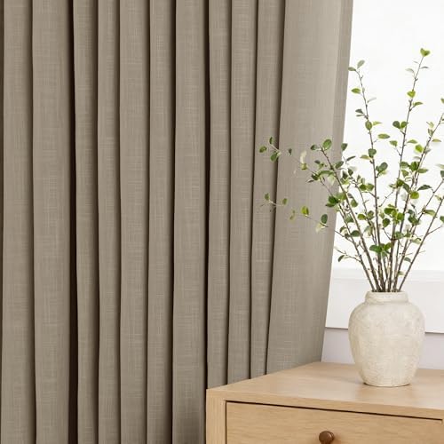 Dark Taupe Linen Pleated Curtains 72 Inch Length 2 Panels for Living