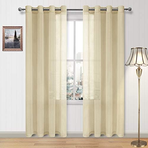 DWCN Sheer Curtains Faux Linen Voile Sheer Drapes for Living Room