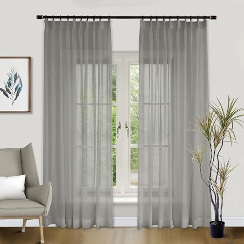 Macochico Sheer Curtains 108 Inches Long Linen Texture Pinch Pleated