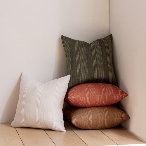 Hckot Decorative Striped Throw Pillow Covers 20x20 Set of 2 Olive